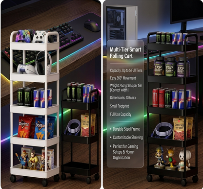 5-layer Kitchen Storage Shelf,mobile Trolley,floor Standing Multi-layer Storage Rack,For Bookshelf,snacks, fruits and Vegetables